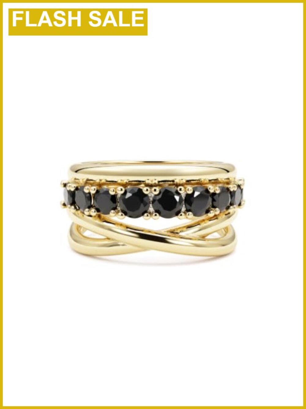 14K Gold Filled Criss Cross Ring Black CZ Eternity Band Stackable